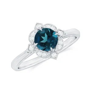 Vintage Style London Blue Topaz and Diamond Engagement Ring