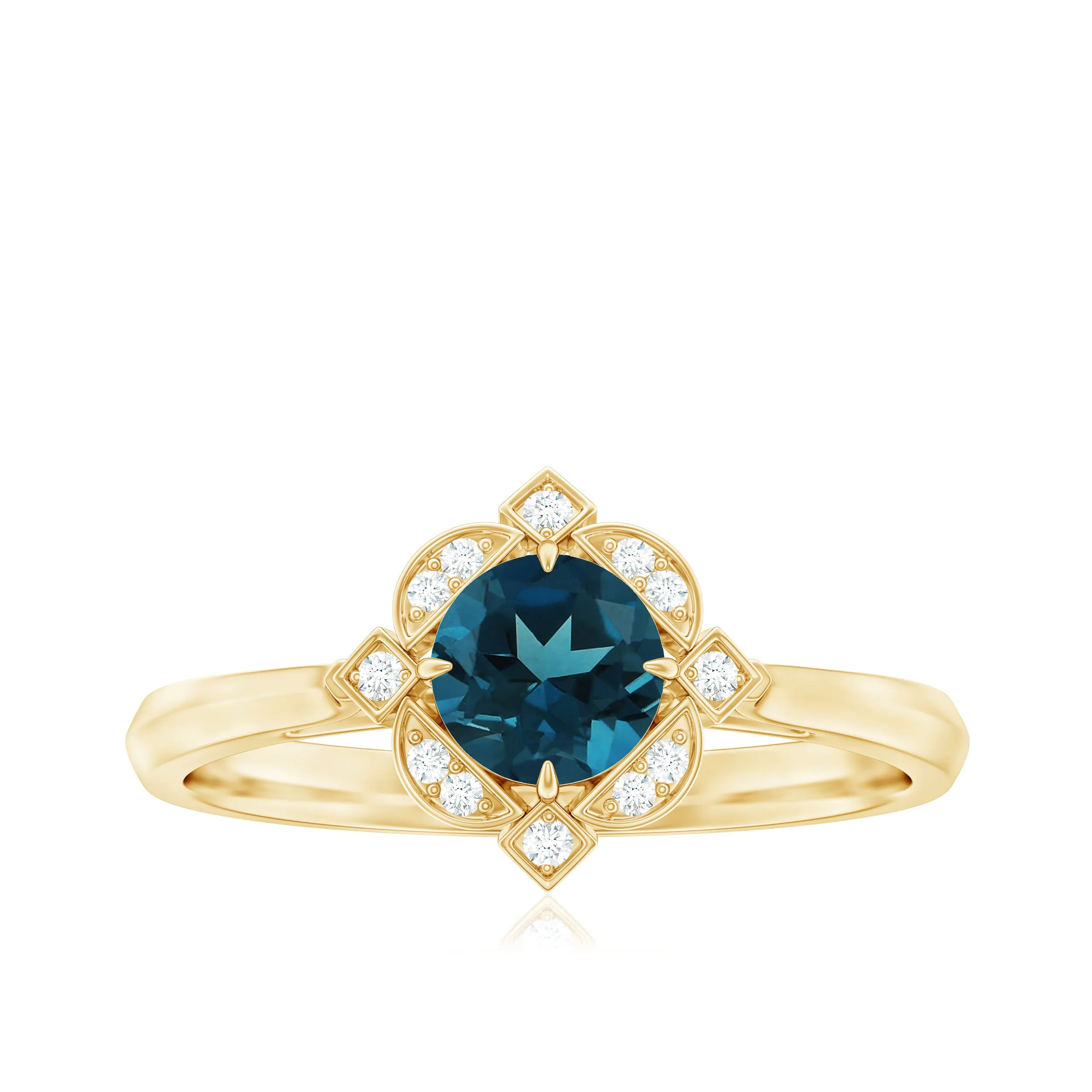 Vintage Style London Blue Topaz and Diamond Engagement Ring