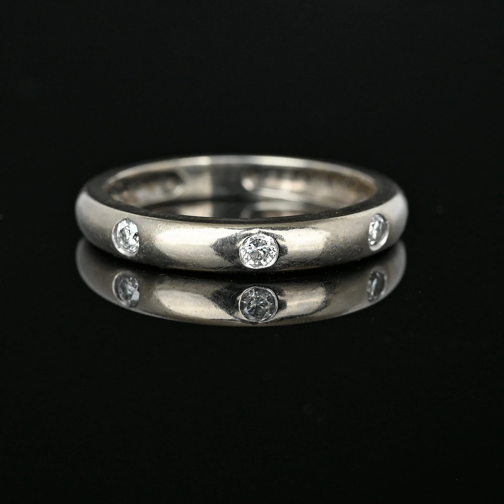 Vintage White Gold Three Stone Diamond Ring Band