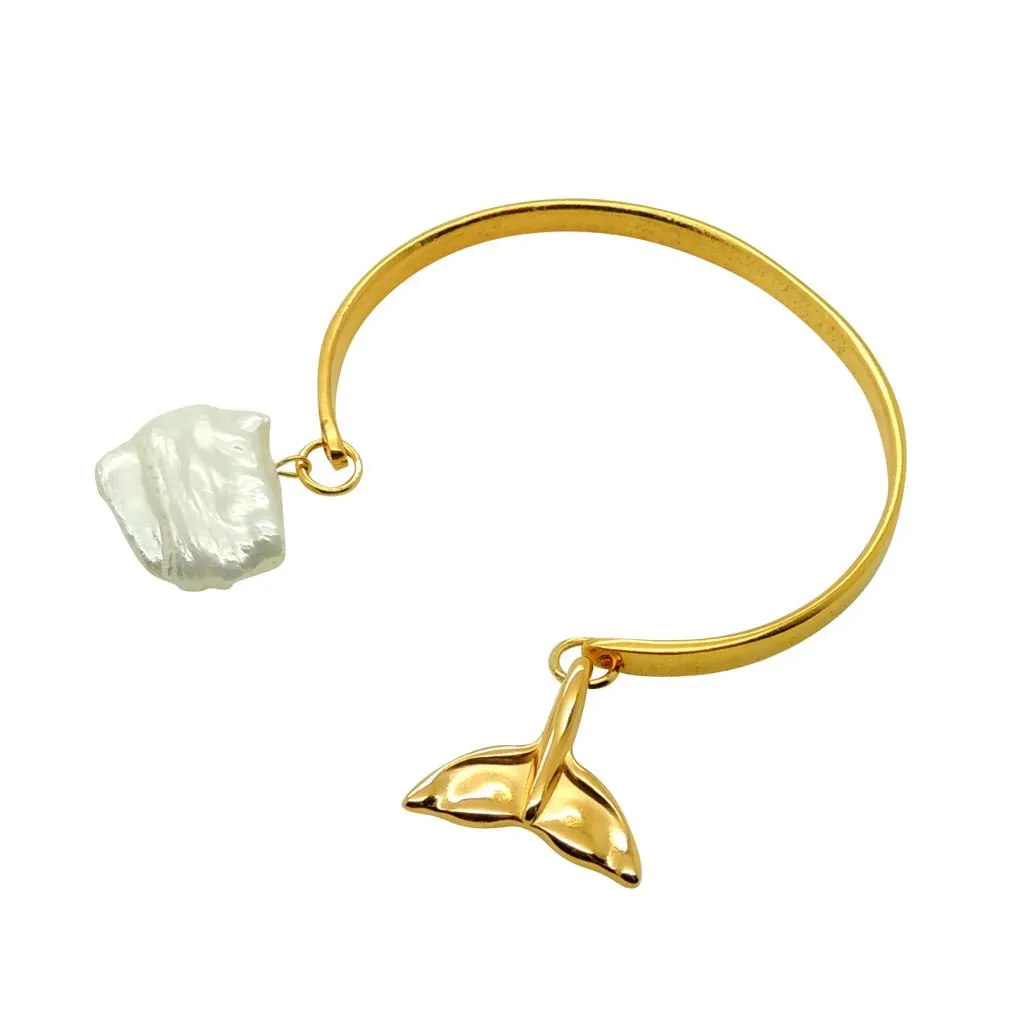 Whale Tail Pearl charm Duo Cuff