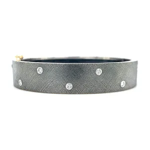 Wide Sterling Silver & Diamond Bangle Bracelet - "Nubia"