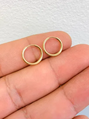 Womens Real Gold Filled Endless Hoops Small Hoop 12x12mm, Aretes Para Mujer Oro Laminado