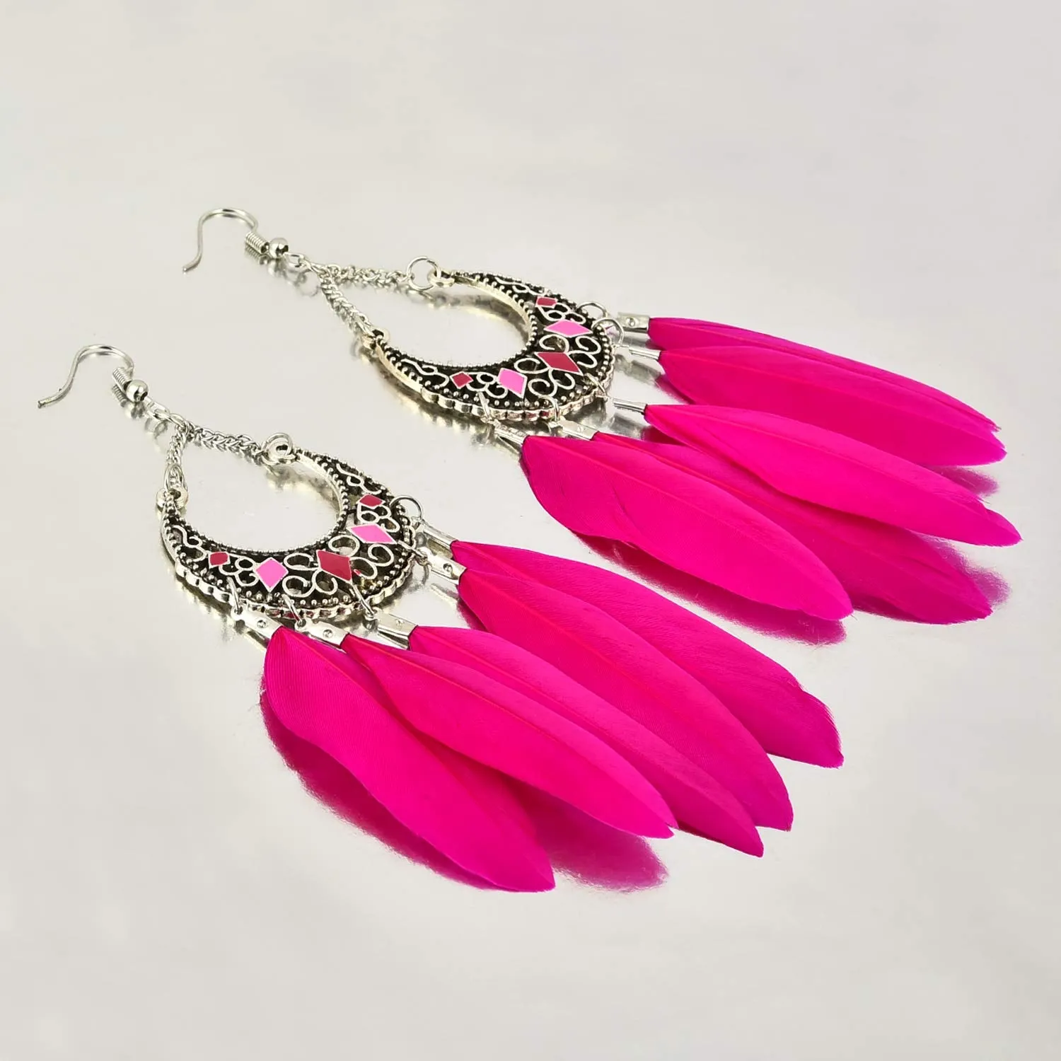 Yellow Chimes Pink Danglers Earrings for Women | Feathers Tassel Earrings for Girls | Fashion Women Earrings | Long Chain Dangler Earrings | Birthday Gift For Girls Anniversary Gift for Wife