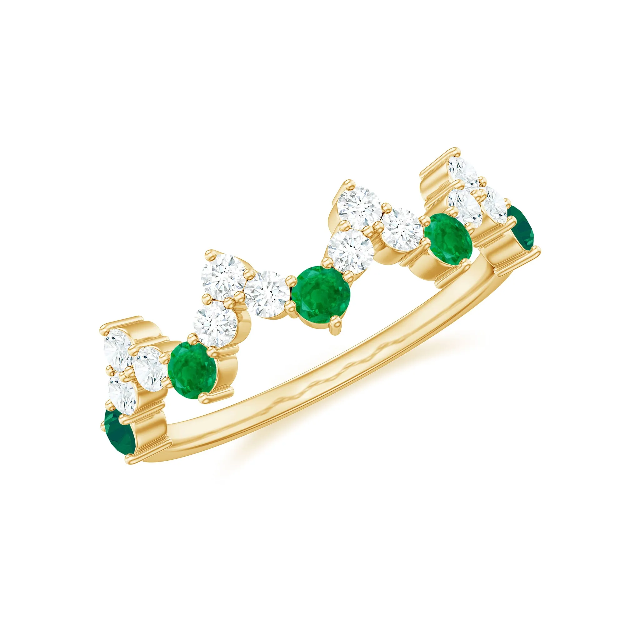 Zigzag Half Eternity Ring with Emerald and Diamond