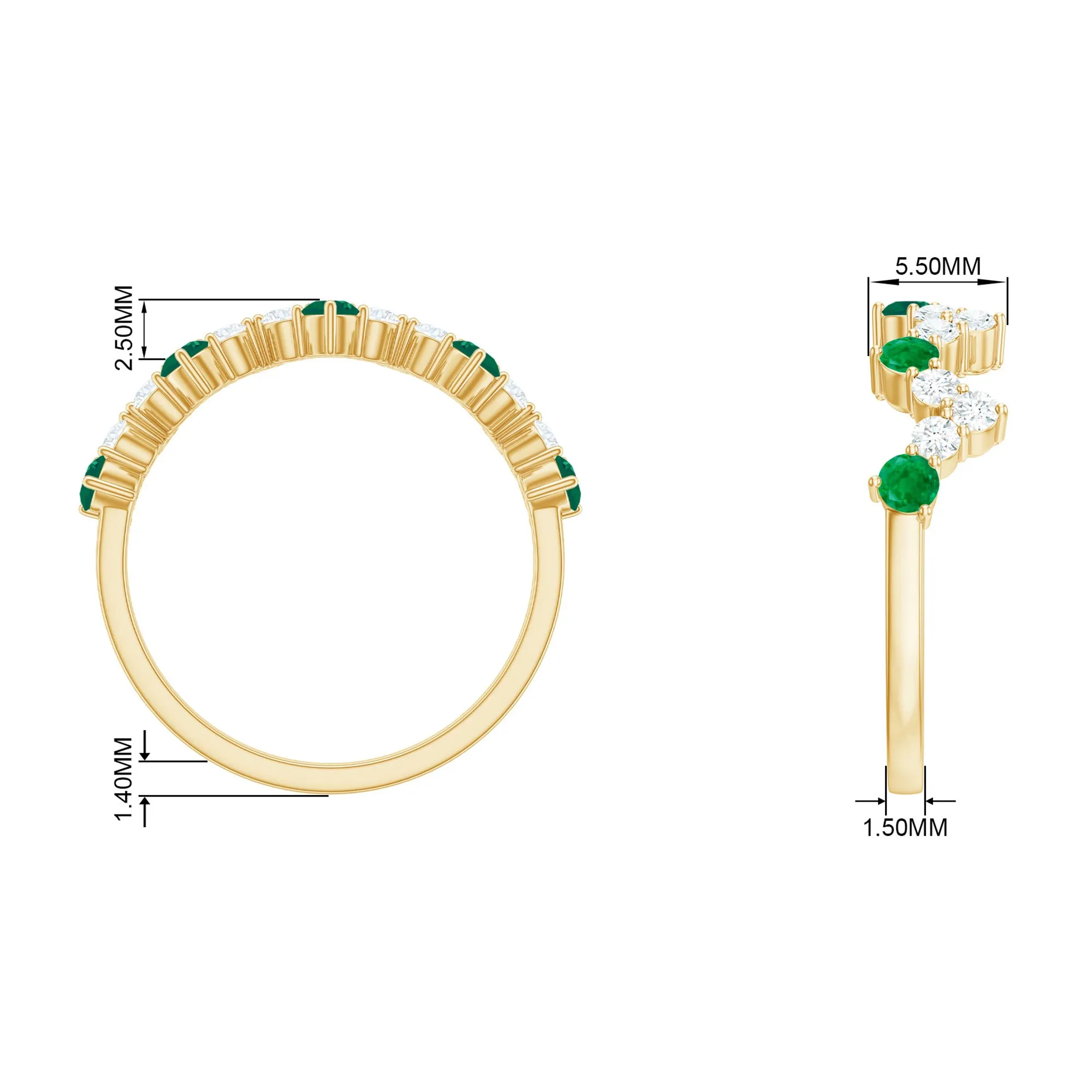 Zigzag Half Eternity Ring with Emerald and Diamond