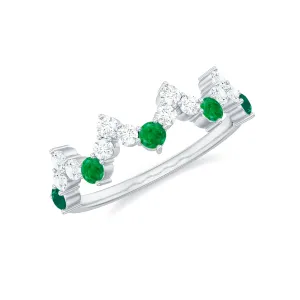 Zigzag Half Eternity Ring with Emerald and Diamond