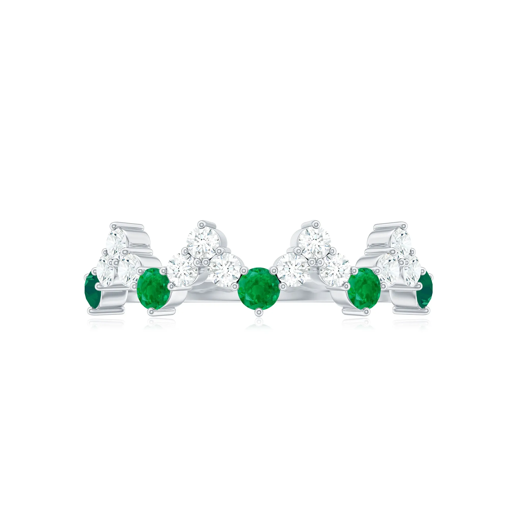 Zigzag Half Eternity Ring with Emerald and Diamond